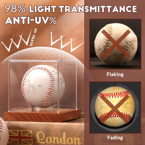 JupDec Baseball Display Case - Clear Cube Baseball Holder with Wooden Base, Autograph Stand Box for Single Ball, Acacia Wood, Brown, 1 Pack