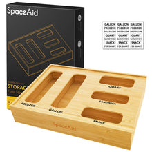 Load image into Gallery viewer, SpaceAid Bag Storage Organizer for Kitchen Drawer, Bamboo Organizer, Compatible with Gallon, Quart, Sandwich and Snack Variety Size Bag (1 Box 4 Slots)