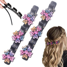 Load image into Gallery viewer, 2 Pcs Sparkling Crystal Stone Braided Hair Clips, 2024 New Satin Fabric Hair Bands Rhinestone Four-Leaf Clover Hair Clip,Duck Bill Clips for Women Girls (4 Pcs)