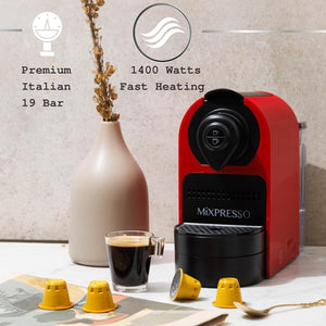 Mixpresso Black Espresso Coffee Machine – Compact 1400W Single Serve Coffee Maker Compatible with Nespresso OriginalLine Capsules, One-Touch Operation, 19-Bar Italian Pump, 27oz Water Tank
