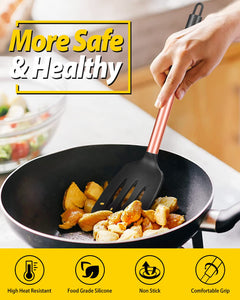 Pack of 2 Silicone Solid Turner, Non Stick Slotted Kitchen Spatulas, High Heat Resistant BPA Free Cooking Utensils, Ideal Cookware for Fish, Eggs, Pancakes(Black)