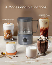 Load image into Gallery viewer, Milk Frother, Electric Milk Steamer, Coffee Frother, Milk Frothers 5-in-1 Automatic Warm and Cold Milk Foamer for Coffee, Latte, Cappuccino, Macchiato, Hot Chocolate, 17 Ounce-Gray