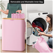 Load image into Gallery viewer, SpaceAid Laundry Hamper with Lid, 110L Large Tall Clothes Basket Bin with Bamboo Handles, Collapsible Laundry Hamper for Bedroom, Bathroom, Dorm, Laundry Room - Black