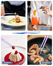 Load image into Gallery viewer, 4 Pcs Fine Long Tweezer Tongs Professional Black, 12&#39;&#39; and 10&#39;&#39; Stainless Steel for Kitchen, Food, Cooking, Repairing, Sea food and BBQ
