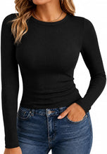 Load image into Gallery viewer, TNNZEET Long Sleeve Ribbed Shirts for Women Casual Workout Fall Outfits | Soft, Stretchy, Comfortable, Breathable Winter Underscrub Girls Going Out Tops for Fall StreetWear