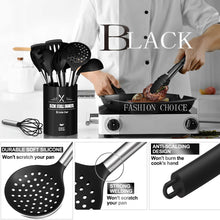Load image into Gallery viewer, Silicone Kitchen Utensils Set, Umite Chef Large Heat Resistant Cooking Utensil, 26Pcs Silicone Spatulas Set, Stainless Steel Handle, Black Kitchen Gadgets Tools Set for Nonstick Cookware