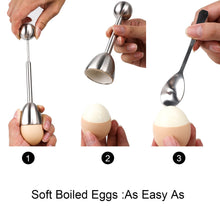 Load image into Gallery viewer, Egg Cracker Topper Set Soft Hard Boiled Eggs Separator Holder Include 4 Egg Spoons and 4 Egg Cups 1 Shells Remover Top Cutter Stainless Steel for Breakfast Kitchen Tool