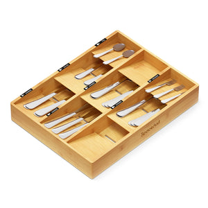 SpaceAid Bamboo Silverware Drawer Organizer with Labels, Kitchen Utensil Tray Holder Organizer for Flatware, Cutlery, Spoon and Knives Drawer Storage Organization (Natural, 6 Slots)