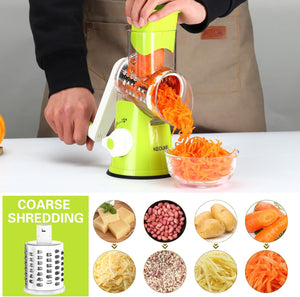 Rotary Cheese Grater Hand Crank Cheese Shredder for Fresh Cheese, Vegetable, Nuts,Non-slip Suction Base, Free Cleaning Brush Three Blades, Black