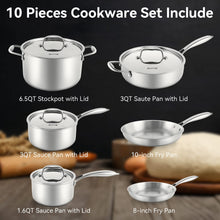 Load image into Gallery viewer, Duxtop Whole-Clad Tri-Ply Stainless Steel Induction Cookware Set, 10PC Kitchen Pots and Pans Set