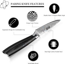 Load image into Gallery viewer, Paring Knife 3.75 Inch, High Carbon Powder Steel Forged Small Kitchen Knives, Razor Sharp Japanese Fruit Knife with Ergonomic Pakkawood Handle