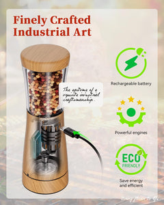 Electric Salt and Pepper Grinder, Stainless Steel Rechargeable Salt and Pepper Grinder Set with 4.5 oz Large Capacity, 1.8" Wide Mouth, Adjustable Coarseness, Ideal for Kitchen