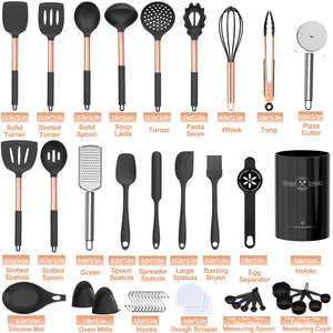 Umite Chef Silicone Kitchen Cooking Utensil Set, 43 pcs Spatula Set with Stainless Steel Handle, Non-stick Heat Resistant - Best Cookware Set-(Khaki)