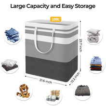 Load image into Gallery viewer, HomeHacks 2 Pack Large Laundry Baskets, Waterproof, Freestanding Laundry Hampers, Collapsible Clothes Hamper with Reinforced Handles in Laundry Room, College Dorm, Bathroom, Bedroom (Grey, 75Lx2)