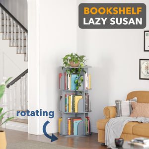 SpaceAid 4 Tier Rotating Bookshelf Tower, Spinning Bookcase Lazy Susan, Revolving 360 Book Shelf Storage Round Carousel, Vertical Rotate Turning Spiral Corner Organizer, White