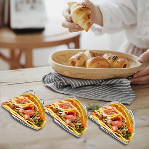 Taco Holder Stand Set 4 Stainless Steel Taco Holders Kit Holds 3 Tortillas Per Rack Soft or Hard Taco Shell Holder, Taco Tray Plate