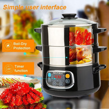 Load image into Gallery viewer, Secura Electric Food Steamer, Vegetable Double Tiered Stackable Baskets with Timer 1200W Fast Heating Stainless Steel Digital Steamer 8.5 Quart