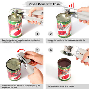 Beneno Can Opener Manual with Magnet, Hand Held Heavy Duty Can Opener with Durable Sharp Blade Smooth Edge, Big Effort-Saving Knob, Soft Grip Rubber Handle, Multifunctional Bottle Opener, Green