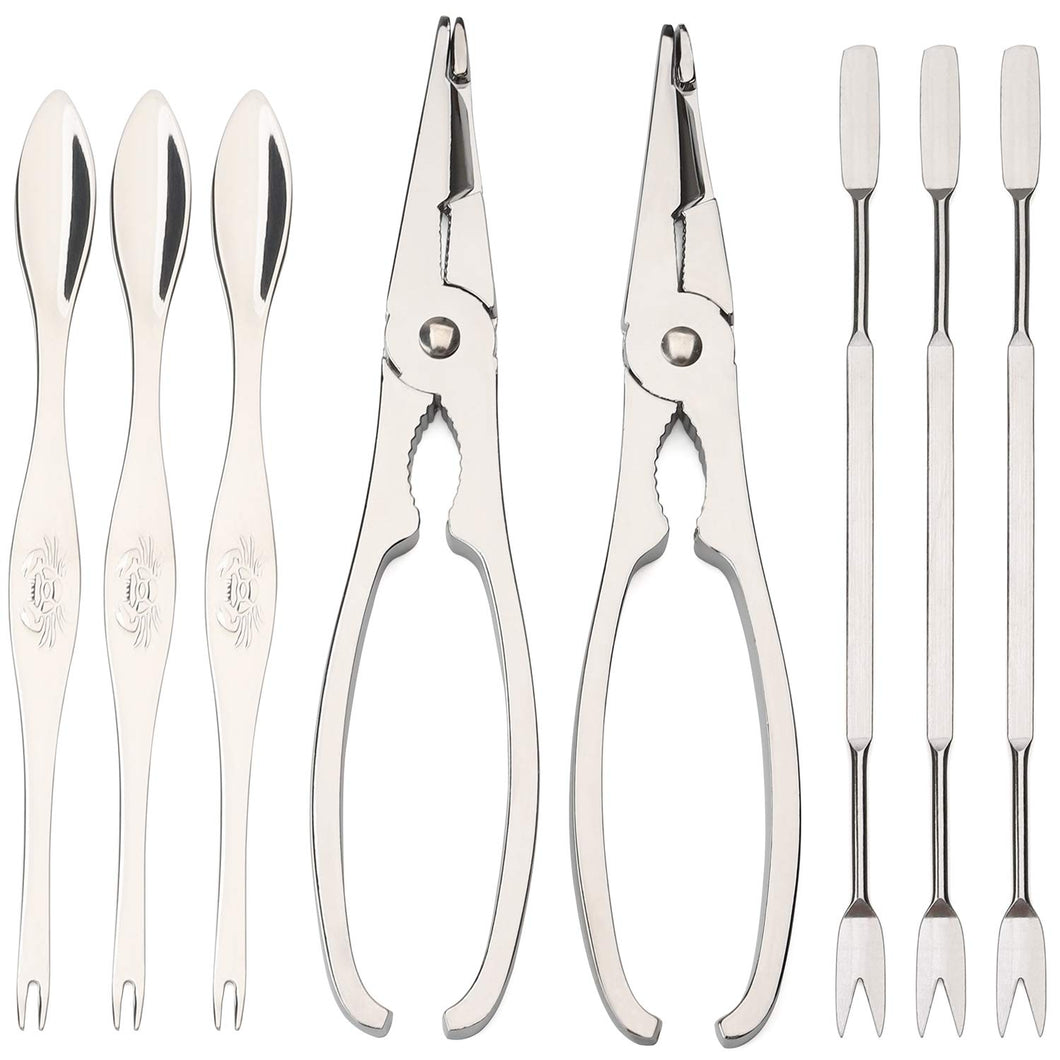 Lobster Crab Leg Cracker Seafood Tools and Nuts Pick Forks Set includes 2 Crab Lobster Cracker 6 Stainless Steel Forks - Shellfish Lobster Crab Leg Shell (Seafood Tools)