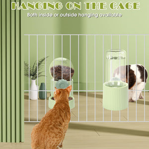 Hanging Automatic Pet Food Water Dispenser, 1L Auto Gravity Pet Feeder and 1L Water Dispenser Set, 34oz Cage Cat Dog Food and Water Dispenser for Kitten Puppy Bunny Guinea Pig (White)