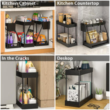 Load image into Gallery viewer, 3PC Under Sink Organizer Rack 2 Tier Under Sliding Cabinet Basket Organizer Drawer, Multi-purpose Under Sink Storage for Bathroom Kitchen Desktop (Black)