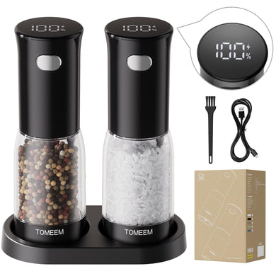 Electric Salt and Pepper Grinder Set with LED Power Indicator, Fast Type-C Charging, 5-Level Grind Adjustment, Upgraded Capacity Salt and Pepper Shakers Set with Storage Base, LED Lighting for Kitchen