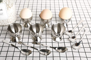 Stainless Steel Egg Cups Set for Hard Soft Boiled Eggs with 6 Egg Cup Holders 6 Egg Spoons