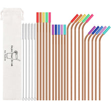 Load image into Gallery viewer, 20 Pack Reusable Stainless Steel Metal Straws,10.5&quot; &amp; 8.5&quot; Reusable Drinking Straws with 20 Silicone Tips 5 Straw Brushes 1 Travel Case,Eco Friendly Extra Long Metal Straw Fit for 20 24 30 oz Tumbler