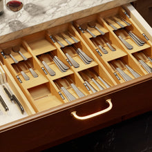 Load image into Gallery viewer, SpaceAid Bamboo Silverware Drawer Organizer with Labels, Kitchen Utensil Tray Holder Organizer for Flatware, Cutlery, Spoon and Knives Drawer Storage Organization (Natural, 6 Slots)