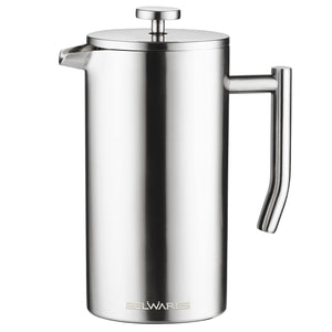 Belwares French Press Coffee Maker 50 OZ - Large Insulated Stainless Steel 304 Coffee Press with Double Wall & 4-Level Filtration System (Black - 1.5L)
