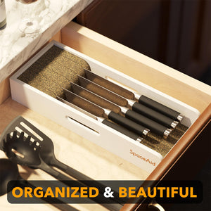 SpaceAid Knife Drawer Organizer Bamboo Insert Dock, Kitchen Steak Knives Holder Organizers Block for Drawer in Storage Organization (Small)