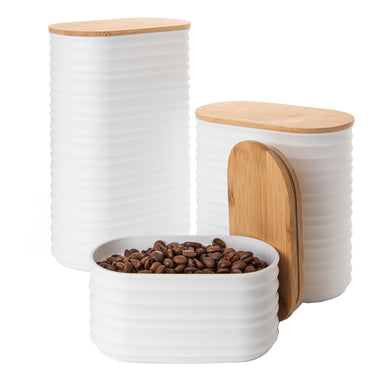 Mixpresso 3 Pcs Olive Green Canisters Sets For The Kitchen, Airtight Plastic Canister With Bamboo Lid, Coffee And Sugar Canister Set, Decorative Sugar Container, Kitchen Decor For Counter