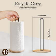 Load image into Gallery viewer, Paper Towel Holder - Wooden Paper Towel Holder with Non-Slip Wood Base, Minimalist Modern Style, Countertop Paper Towel Dispenser for Kitchen, Home, Office - Black Paper Towel Stand by Bambüsi