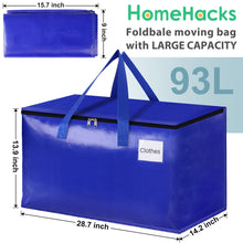 Load image into Gallery viewer, HomeHacks Moving Bags, 8-Pack Heavy Duty with Strong Zippers and Handles Collapsible Moving Supplies, Storage Totes for Packing &amp; Moving Storing 93L-8 Pack (Blue)