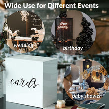 Load image into Gallery viewer, JupDec White Wedding Card Box Reception with Slot, 10&quot; Large Acrylic Card Storage Box for Gifts, Souvenirs, Donations, Baby Showers, Birthday Party, Graduations