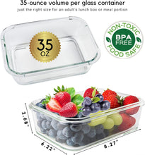 Load image into Gallery viewer, Brieftons Glass Meal Prep Containers: 5 Pack, 35 Oz with Airtight, Leakproof Snap Locking Lids, Perfect for Food Storage, Lunch &amp; Portion Control, BPA-Free, Microwave, Oven, Freezer &amp; Dishwasher Safe