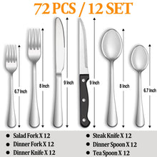 Load image into Gallery viewer, 24 Pcs Silverware Set with Steak Knives Service for 4,Stainless Steel Flatware Set,Mirror Polished Cutlery Utensil Set,Home Kitchen Eating Tableware Set,Include Fork Knife Spoon Set,Dishwasher Safe