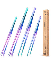 Load image into Gallery viewer, 4 Pcs Fine Long Tweezer Tongs Professional Black, 12&#39;&#39; and 10&#39;&#39; Stainless Steel for Kitchen, Food, Cooking, Repairing, Sea food and BBQ
