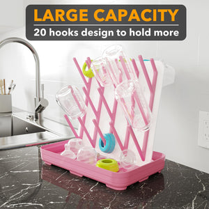 SpaceAid Baby Bottle Drying Rack with 20 Hooks, Space Saving Kitchen Bottles Rack Dryer, Vertical Baby Bottle Holder Organizer for Countertop Storage Accessories (White and Gray)