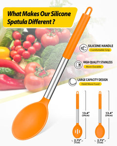 Pack of 2 Large Silicone Cooking Spoons,Non Stick Solid Basting Spoon,Heat-Resistant Kitchen Utensils for Mixing,Serving,Draining,Stirring (BLACK)