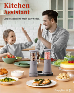 Electric Salt and Pepper Grinder Set with Storage Base, Stainless Steel Rechargeable Salt and Pepper Grinder Set with 4.5 oz Large Capacity, 1.8" Wide Mouth, Adjustable Coarseness, Ideal for Kitchen