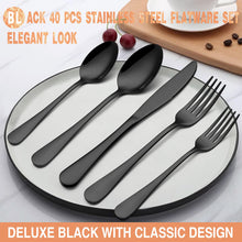 Load image into Gallery viewer, Black Silverware Set, Umite Chef 49-Piece Flatware Set with Drawer Organizer, Durable Stainless Steel Cutlery Set for 8, Tableware Eating Utensils with Steak Knives for Home Restaurant