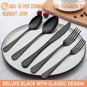 Black Silverware Set, Umite Chef 49-Piece Flatware Set with Drawer Organizer, Durable Stainless Steel Cutlery Set for 8, Tableware Eating Utensils with Steak Knives for Home Restaurant