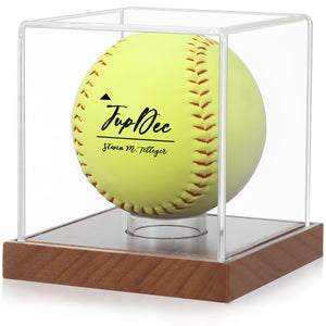 JupDec Baseball Display Case - Clear Cube Baseball Holder with Wooden Base, Autograph Stand Box for Single Ball, Acacia Wood, Brown, 1 Pack