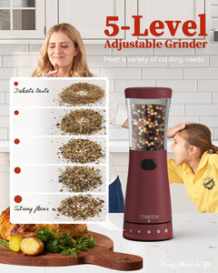 Electric Salt and Pepper Grinder, Stainless Steel Rechargeable Salt and Pepper Grinder Set with 4.5 oz Large Capacity, 1.8" Wide Mouth, Adjustable Coarseness, Ideal for Kitchen