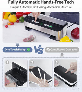Vacuum Sealer Machine, Beelicious 85KPA Fully Automatic 8-IN-1 Food Sealer with Bags Storage, Moist Mode and Air Suction Hose | Digital Countdown | Sous Vide，Build-in Cutter