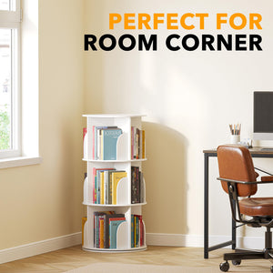 SpaceAid 4 Tier Rotating Bookshelf Tower, Spinning Bookcase Lazy Susan, Revolving 360 Book Shelf Storage Round Carousel, Vertical Rotate Turning Spiral Corner Organizer, White