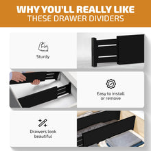 Load image into Gallery viewer, 6 Pack Drawer Dividers 6 Inch High, 11”-17&quot; Adjustable Bamboo Organizers Large Expandable Drawer Separators for Cloths, Dresser, Bedroom, Bathroom, Baby Drawer, Office &amp; Kitchen Utensils (Natural)