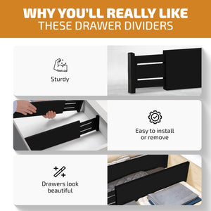 6 Pack Drawer Dividers 6 Inch High, 11”-17" Adjustable Bamboo Organizers Large Expandable Drawer Separators for Cloths, Dresser, Bedroom, Bathroom, Baby Drawer, Office & Kitchen Utensils (Natural)