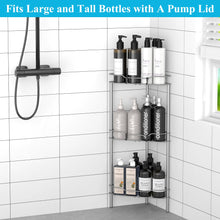 Load image into Gallery viewer, 4 Tier Floor Standing Corner Shower Caddy Organizer Shelf with Hooks, Bathroom Shelves Stand Rack, Black